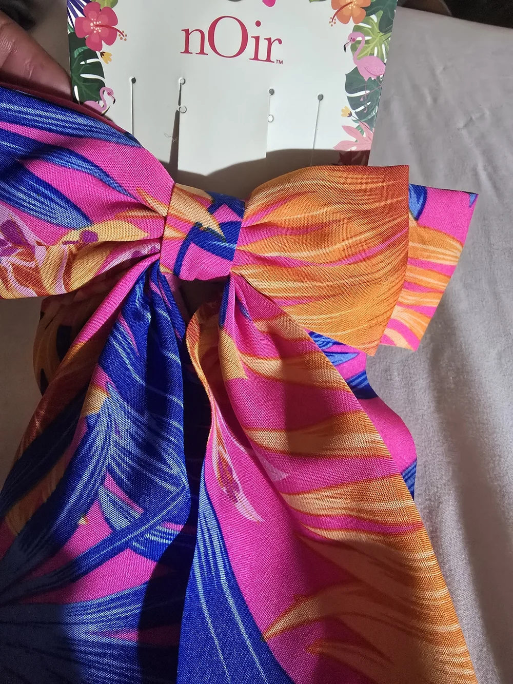 nOir Jewelry Tropical Bow Scarf Hair Tie - Pink, Blue & Orange